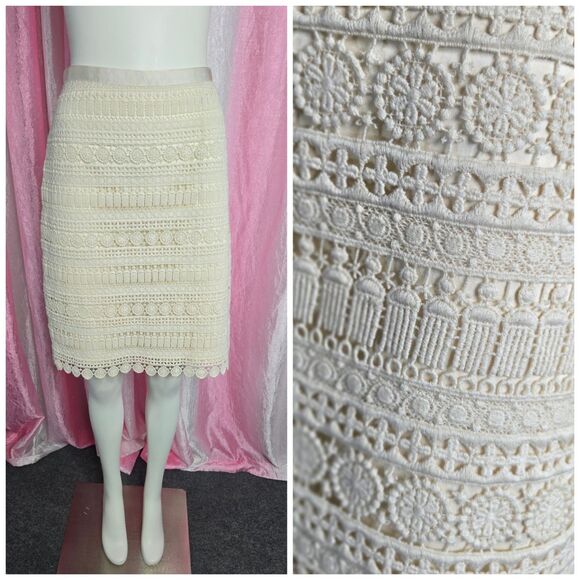 Tommy Hilfiger Cream Crochet Lined Pencil Skirt Size 10 - Picture 1 of 12